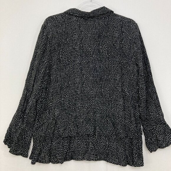 Habitat Large Black White Polka Dot Ultra Soft Tiered Ruffle Hem Button Down - Picture 9 of 10
